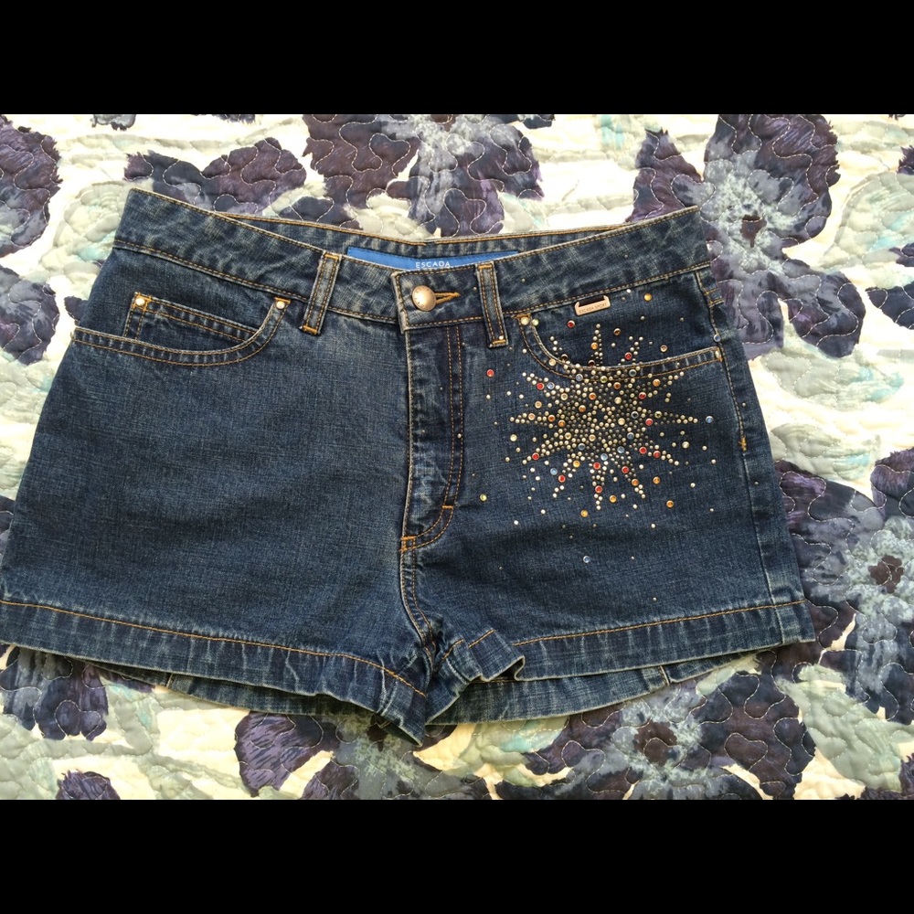 Escada bedazzled jean shorts.